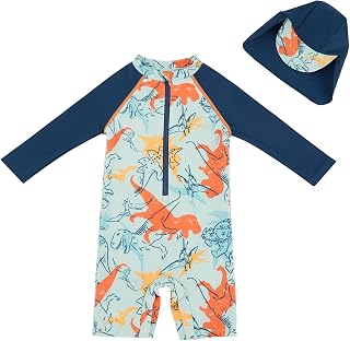 UMELOK Baby Boy Swimsuit One Piece Rash Guard Swimwear with Sun Hat UPF 50+