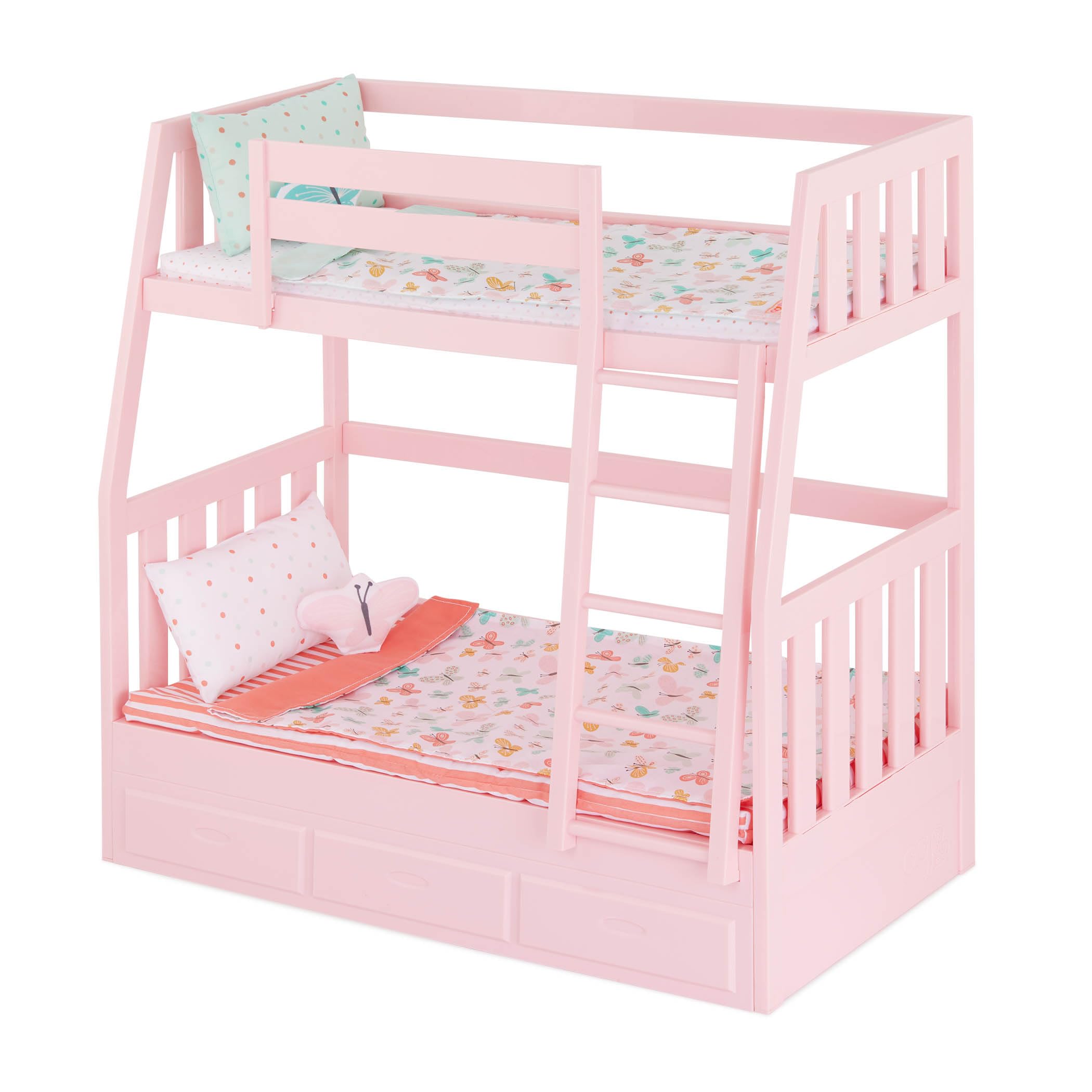 Our Generation Doll Bunk Bed, Dreams for Two, Pink Butterfly Bedding, Large | 18
