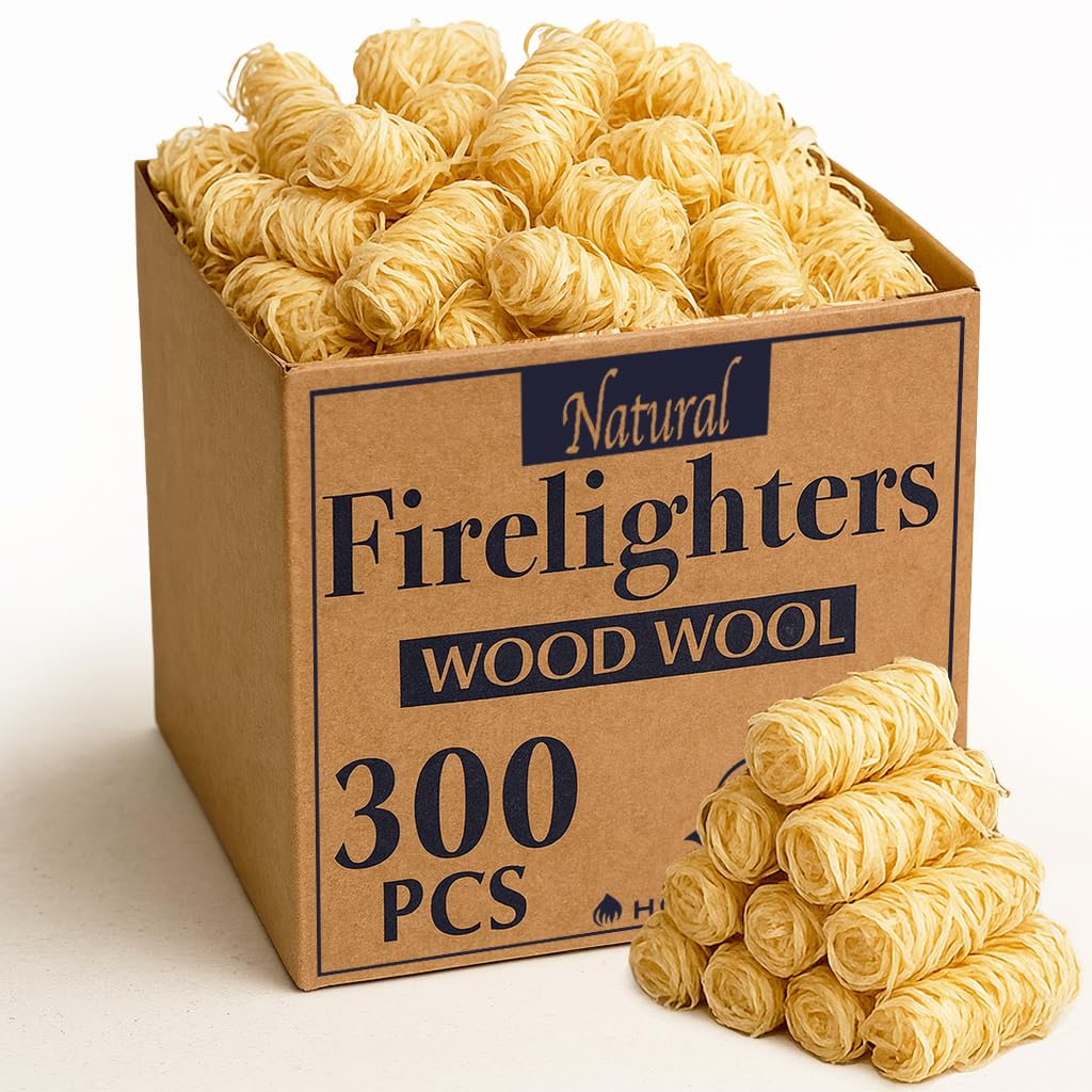 Natural Firelighters Large Box. Natural Wood Wool Wax Fire Lighters for Stoves, 