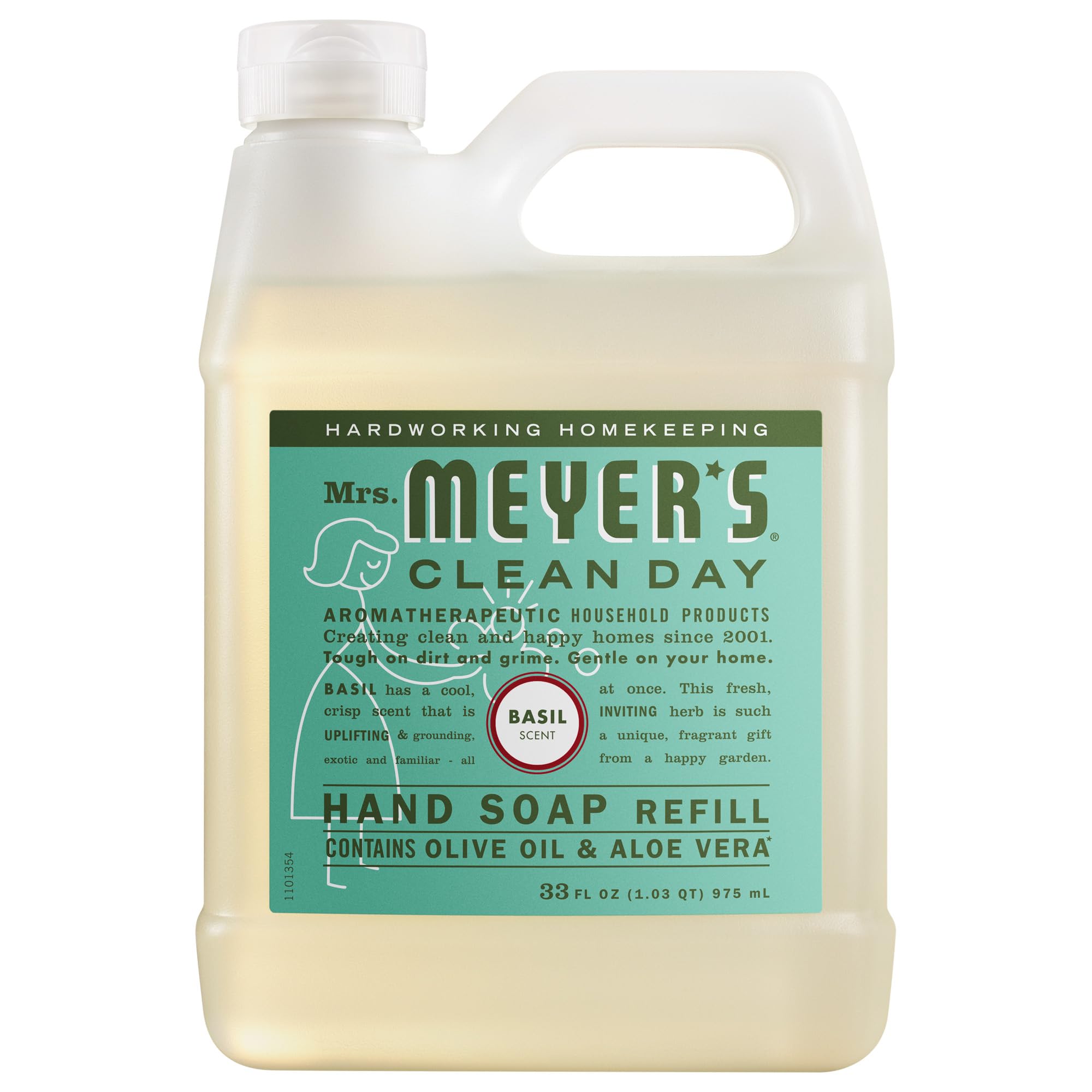 MRS. MEYER'S CLEAN DAY Liquid Hand Soap Refill, Basil, 33 fl oz | Moisturizing L