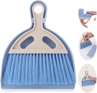 cobee Small Broom and Dustpan Cleaning Set, Mini Whisk Dustpan and Brush with Handle, Portable Tabletop, Dustpan, Dining Table, Crumb Sweeper (Blue)
