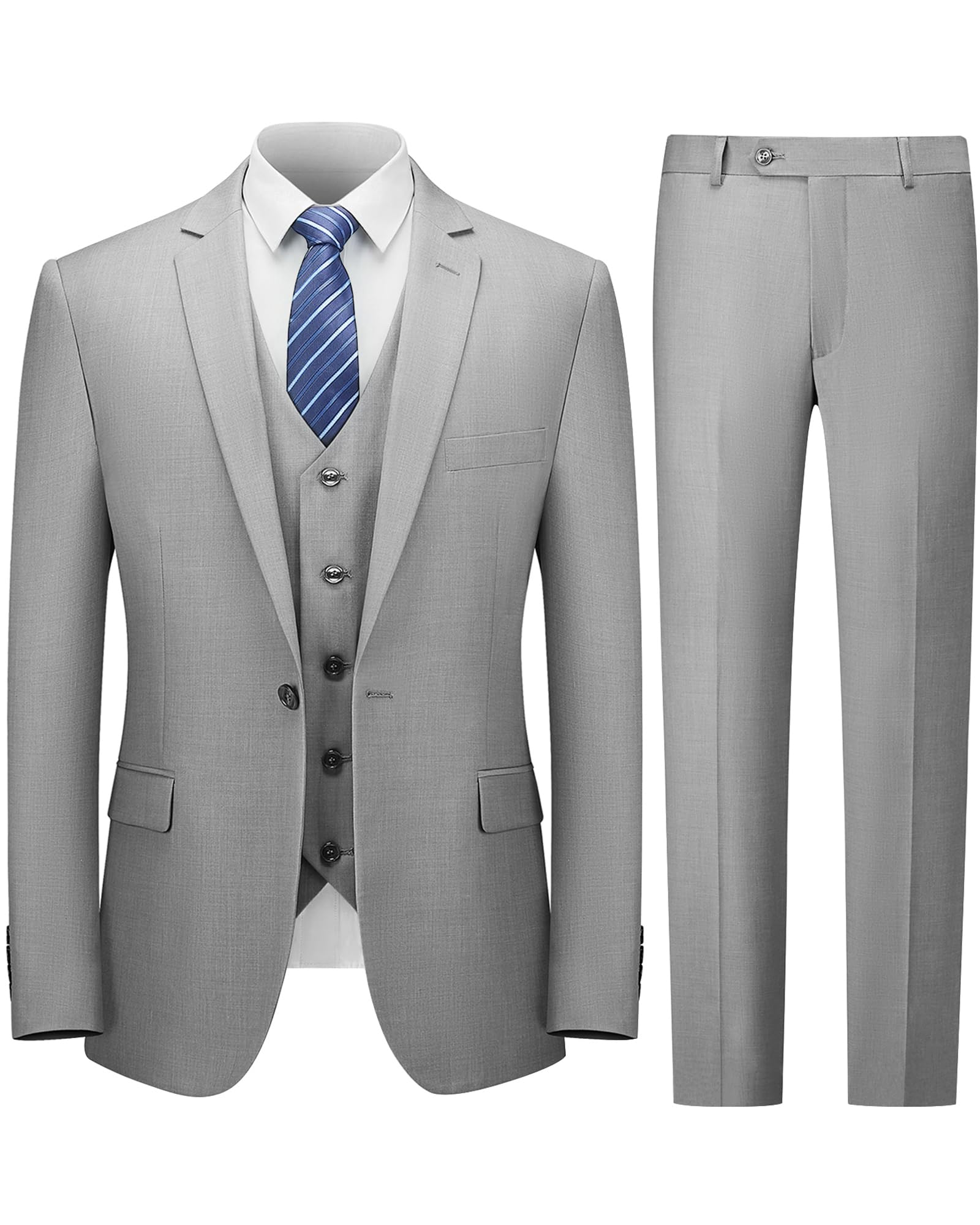 Cooper & Nelson Men's Suit Slim Fit, 3 Piece Suits for Men, One Button Solid Jac