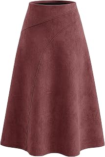 HEEKPEK Women's Suede Midi Skirt High Waist A Line Skirts 2026