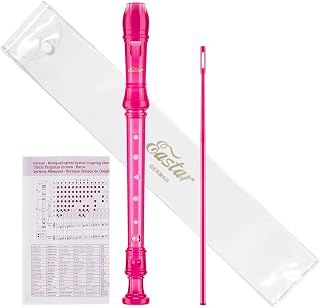Eastar Soprano Recorder Instrument for Kids Students Beginners, German fingering C Key with Cleaning Kit, Storage Bag, Fingering Chart, ERS-1GP, Pink, School-Approved