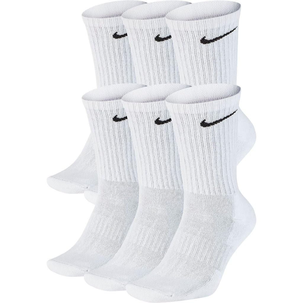 NIKE SX7664 6 Pairs of Socks Men Women White Tennis Socks Economy Set