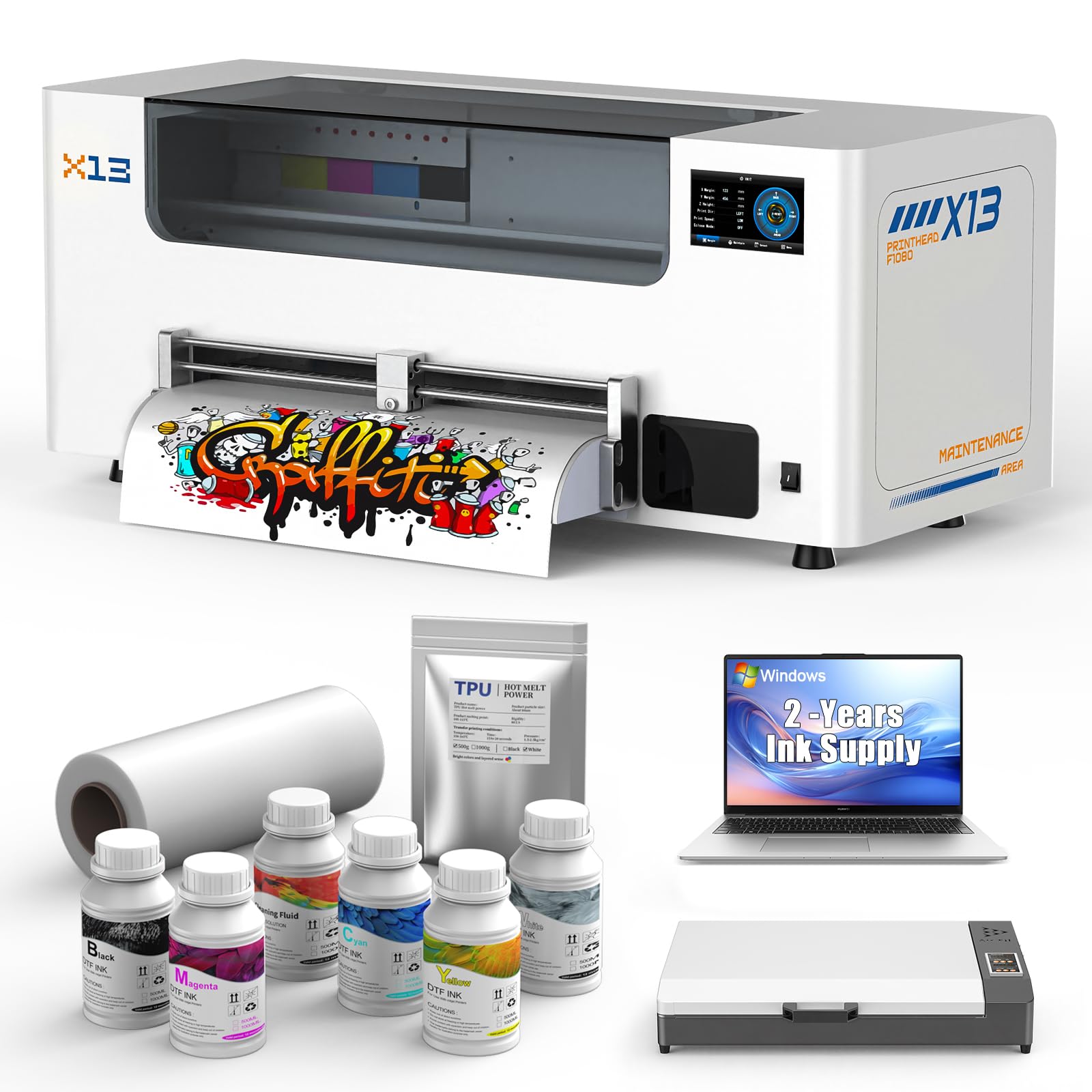 DSV 2026 14'' A3 DTF Printer with Oven & Computer Bundle, F1080 Printhead, 2X Fa