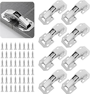 8 Pack Cabinet Hinges for Kitchen Bedroom Wardrobe Bathroom Bedroom Dining Room Full Overlay Silent Plumbing Latch