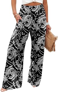 KISSMODA Women High Elastic Palazzo Pants Wide Leg Long Lounge Pants Casual Trousers with Pocket 2023