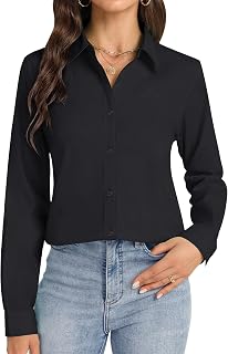 J.VER Chemise boutonnée à manches longues pour femme - Sans plis - Extensible - Solide - Pour le travail, noir, XX-Large