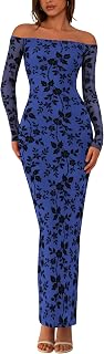 PRETTYGARDEN Abito da donna con spalle scoperte floreale maxi aderente autunnale a maniche lunghe in rete aderente lungo formale abiti da sposa