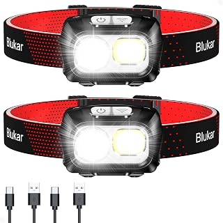 Blukar 2 x LED Headlamp 2000 Lumen Front Light with Sensor | 8 Modes, Super Bright, Continuous Dimmable, IPX5 Waterproof Rechargeable Head Torch for Outdoor/Blackout