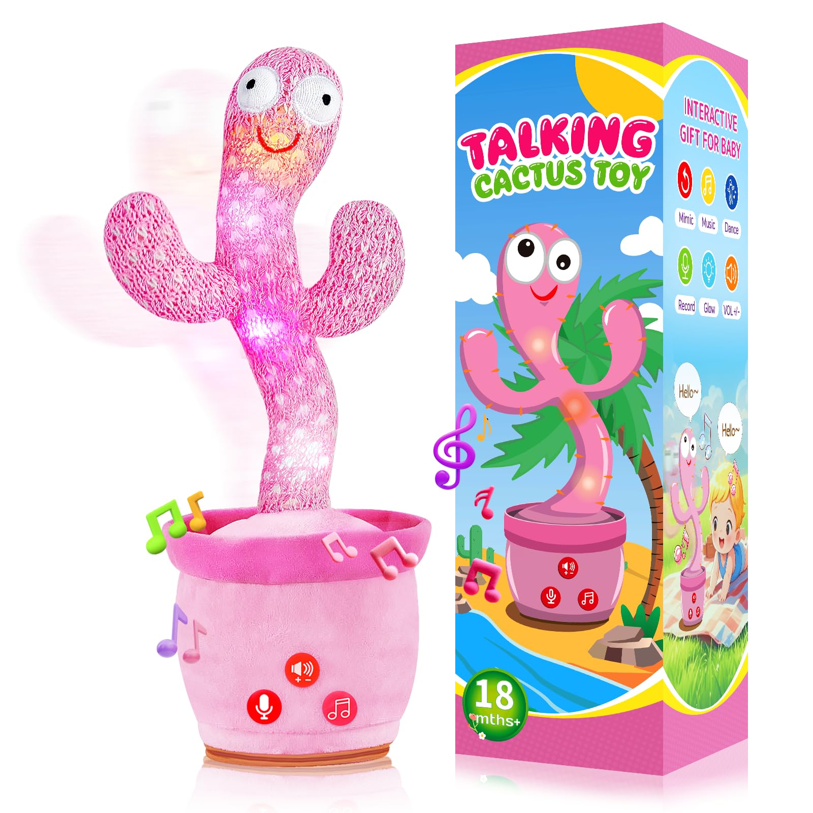 SANJOIN Dancing Talking Cactus Toy, Sensory Girls Toys for 18 Months+, Adjustabl