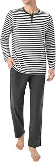 DAVID ARCHY Men's Pajamas Set 100% Combed Cotton Henley Loungewear Relaxed Fit Sleepwear with Pockets