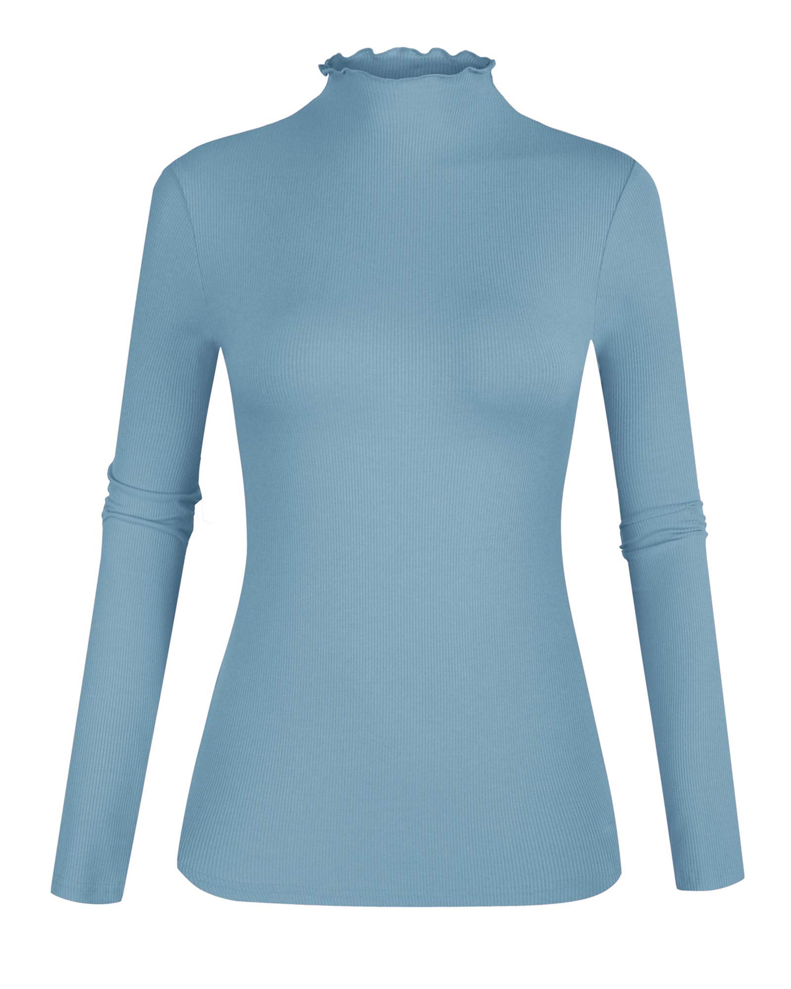 POPZONE Womens Long Sleeve Mock Hem Fitted Ribbed Hem Top