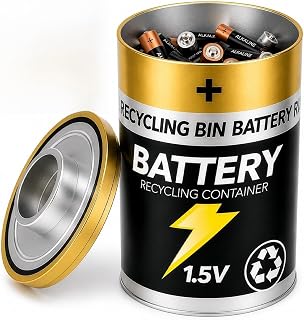 CKB LTD Battery Waste Recycling Bin Small Storage Container Tin For Used Batteries Novelty Design To Recycle And Help The Environment Ideal For Home Use, Office Desks Or Shop Counters 21.5 x 12cm