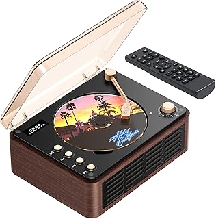 POFOTO CD Player with Speakers Rechargeable Retro CD Players for Home-Brown | 3600mAh Battery, LCD Screen, Hi-Fi Bass Boost, Bluetooth, Timer Shutdown, SPDIF/USB/AUX/FM, Gift for Parents & Seniors
