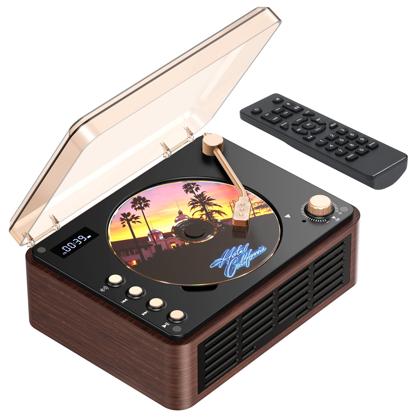 POFOTO CD Player with Speakers Rechargeable Retro CD Players for Home-Brown | 36