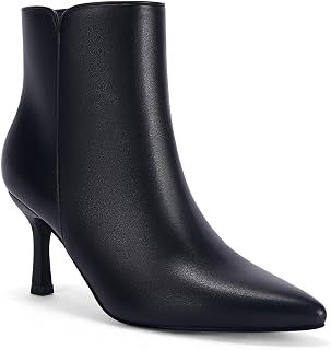 Coutgo Women's Kitten Heel Booties Pointed Toe Low Stiletto Side Zipper Ankle Boots Shoes