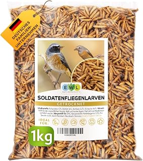 EWL Dried Soldier Fly Larvae 1 kg (6.5L) Bird Food Fish Food | Nutritious hedgehog food and insect snack for wild birds, turtles, reptiles and rodents, year-round feeding, protein source