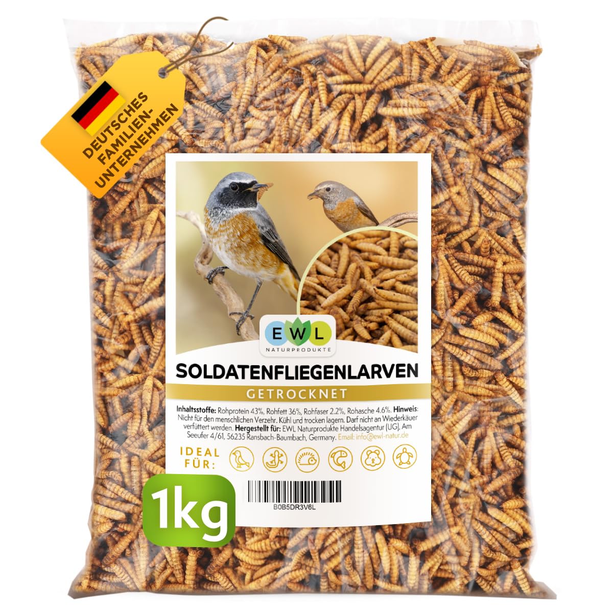 EWL Dried Soldier Fly Larvae 1 kg (6.5L) Bird Food Fish Food | Nutritious hedgeh