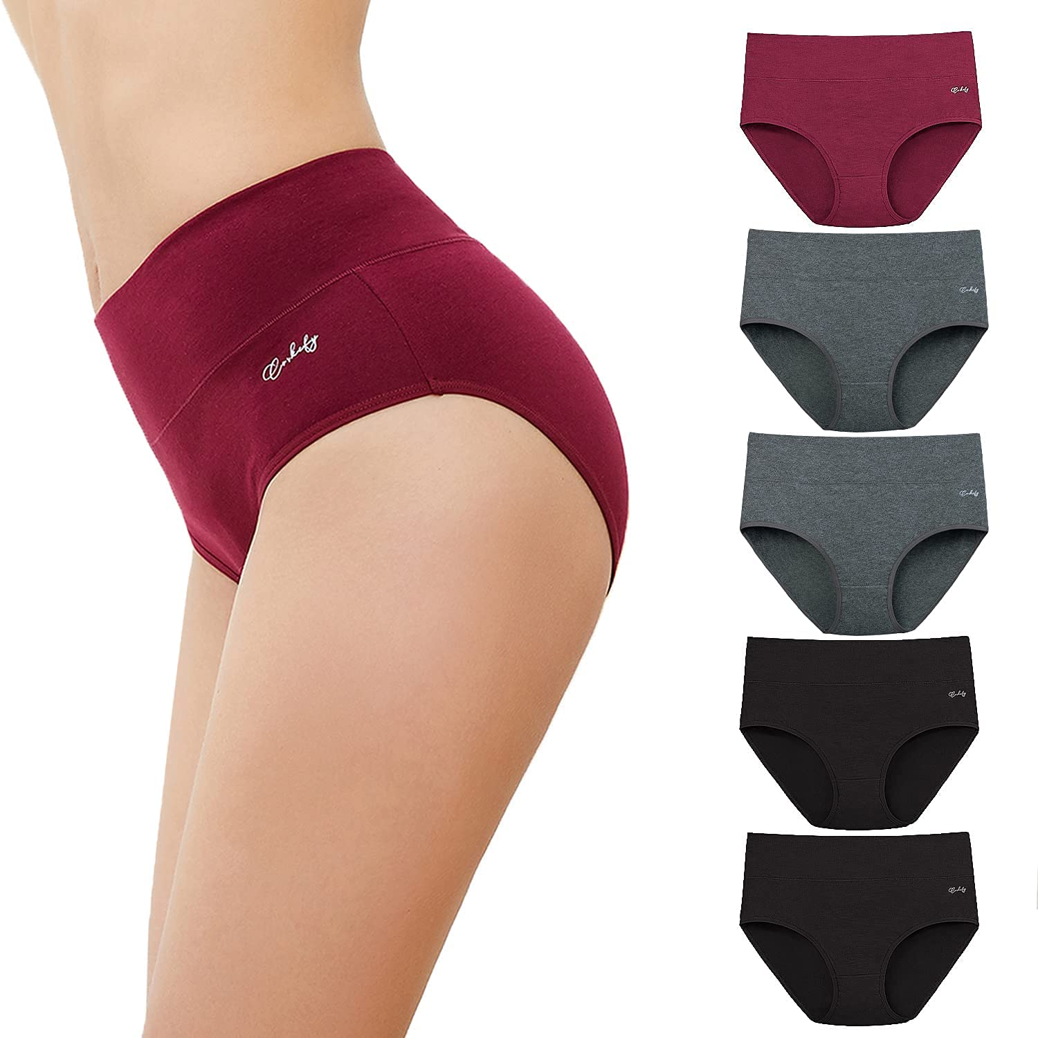anqier Women's Cotton High Waisted 5 Piece Briefs in Cotton Stretch High Waist W