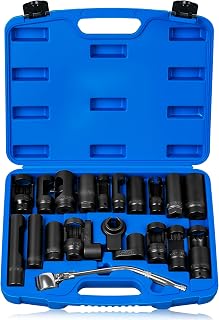 DAYUAN 21Pcs Oxygen Sensor Socket Set, Oil Pressure Sending Unit Socket Set | O2 Sensor Removal Socket, 17-30mm &amp; 7/8" Sockets，Cr-V Steel，6 &amp; 12-Point, For O2 Sensors, Oil Pressure Switches &amp; Injectors