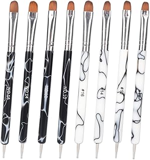 French Nail Brush with Dot Tool 8pcs Dual End Gel Acrylic Manicure Brush for Detailed Nail Design (10# 12# 14# 16# Black & White)