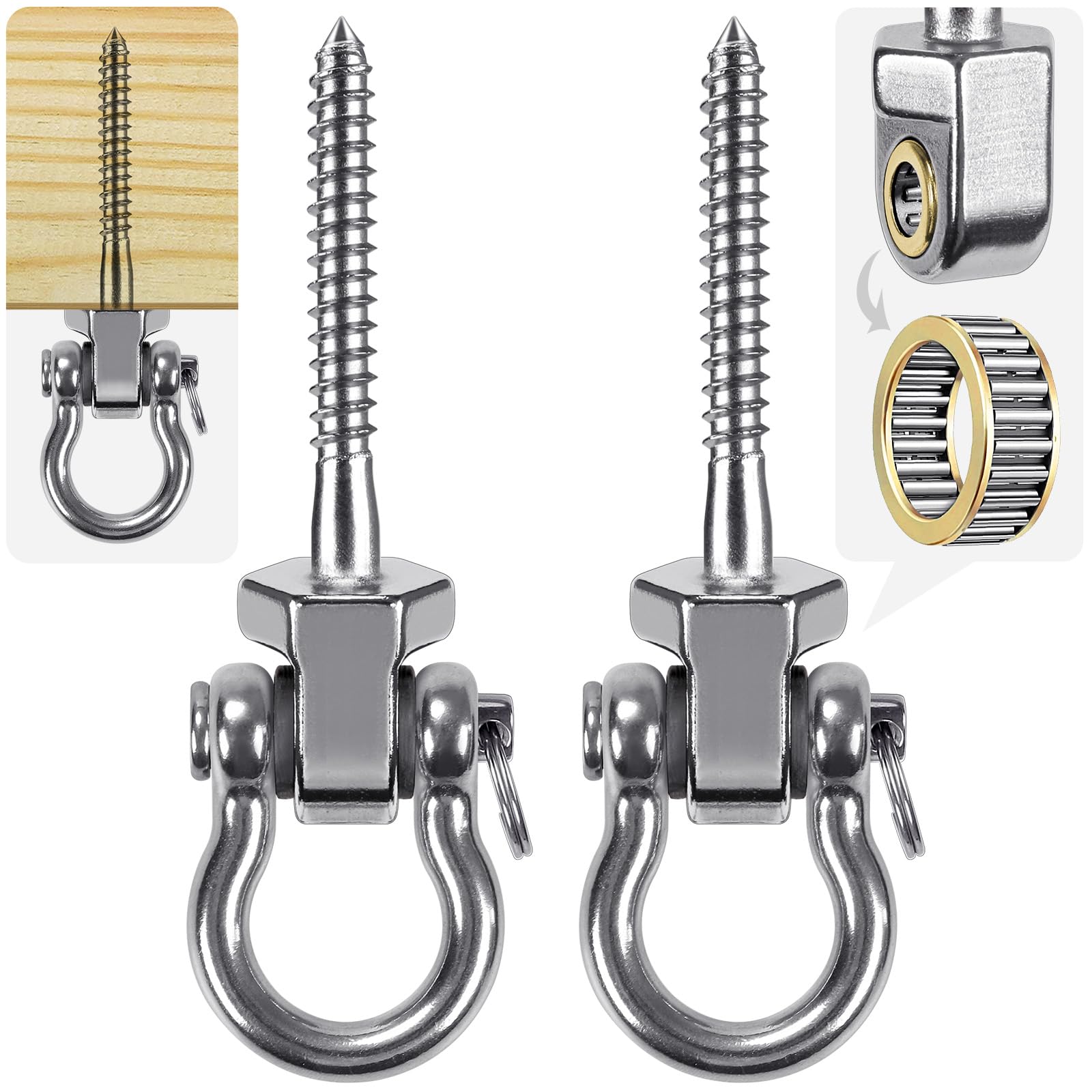 SELEWARE Heavy Duty Stainless Steel Swing Hangers with Bearings, 2-Pack - Quiet 