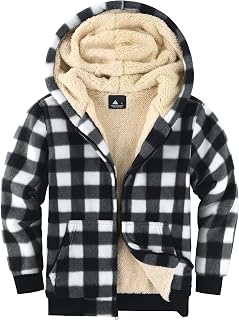 Boys Flannel Jacket Hooded Fleece Lined Zip-up Hoodies Plaid Coat for Kids
