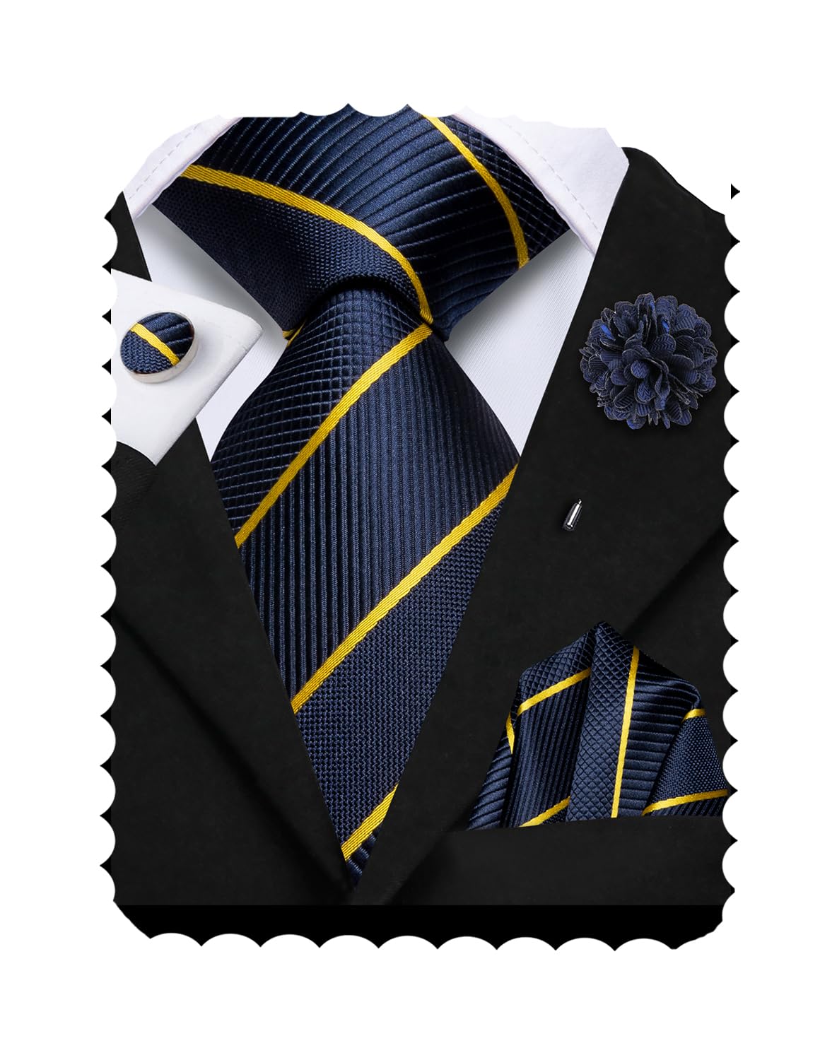 Hi-Tie Silk Cufflinks Set for Men 3/5 Pieces