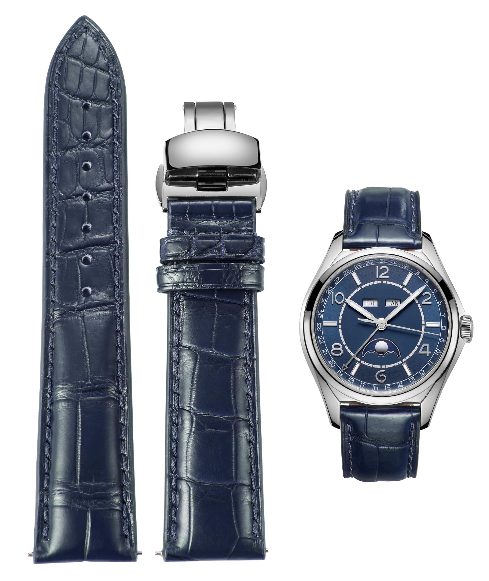 BINLUN Leather Strap Embossing Crocodile Genuine Alligator Pattern Watch Strap f