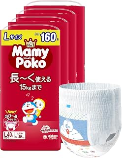 [Pants L Size] Mummy Poco Large and Long Pants, Doraemon Diapers, 19.4 - 33.1 lbs (9 - 15 kg), 160 Pieces