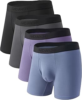 DAVID ARCHY Men's Bamboo Rayon Underwear, 1.5" Wide Waistband No Ride Up Boxer Briefs with Extended Pouch 4 Pack