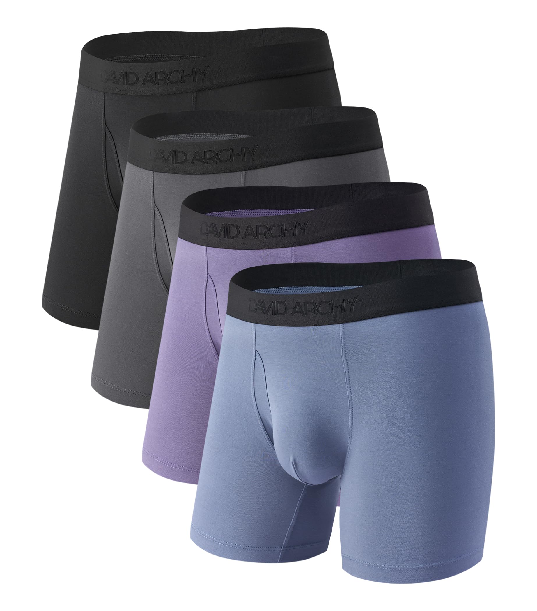 DAVID ARCHY Men's Bamboo Rayon Underwear, 1.5" Wide Waistband No Ride Up Boxer B