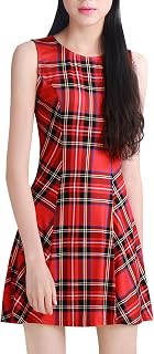 Allegra K Women's Party Dress A-line Round Neck Checked Sleeveless Elegant Mini Dress