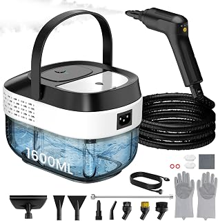 Granarbol Steam Cleaner, 1600ML Handheld Steamer for Home Car Cleaning | 10s Heat-up, 19pcs Accessories, 3 Levels, Chemical-free Cleaning for Kitchen, Floor, Bathroom, Car Interior, Black & White