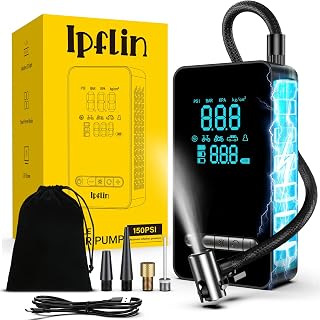 150PSI Portable Air Compressor - All-In-One Electric Inflator with LCD | LCD display, rechargeable battery, auto stop, 4 modes. USB and Type-C for car, motorcycle, bicycle, ball