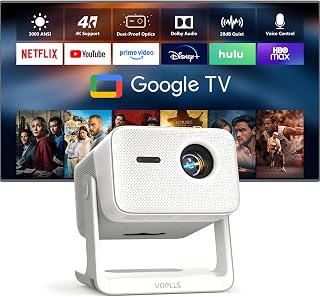 【Google TV & High Brightness】4K Outdoor Projector with WiFi and Bluetooth | VOPLLS Smart Short Throw Movie Gaming Proyector with HDR10/Dual Dolby Audio/ AI Auto Focus for Bedroom Home Theater
