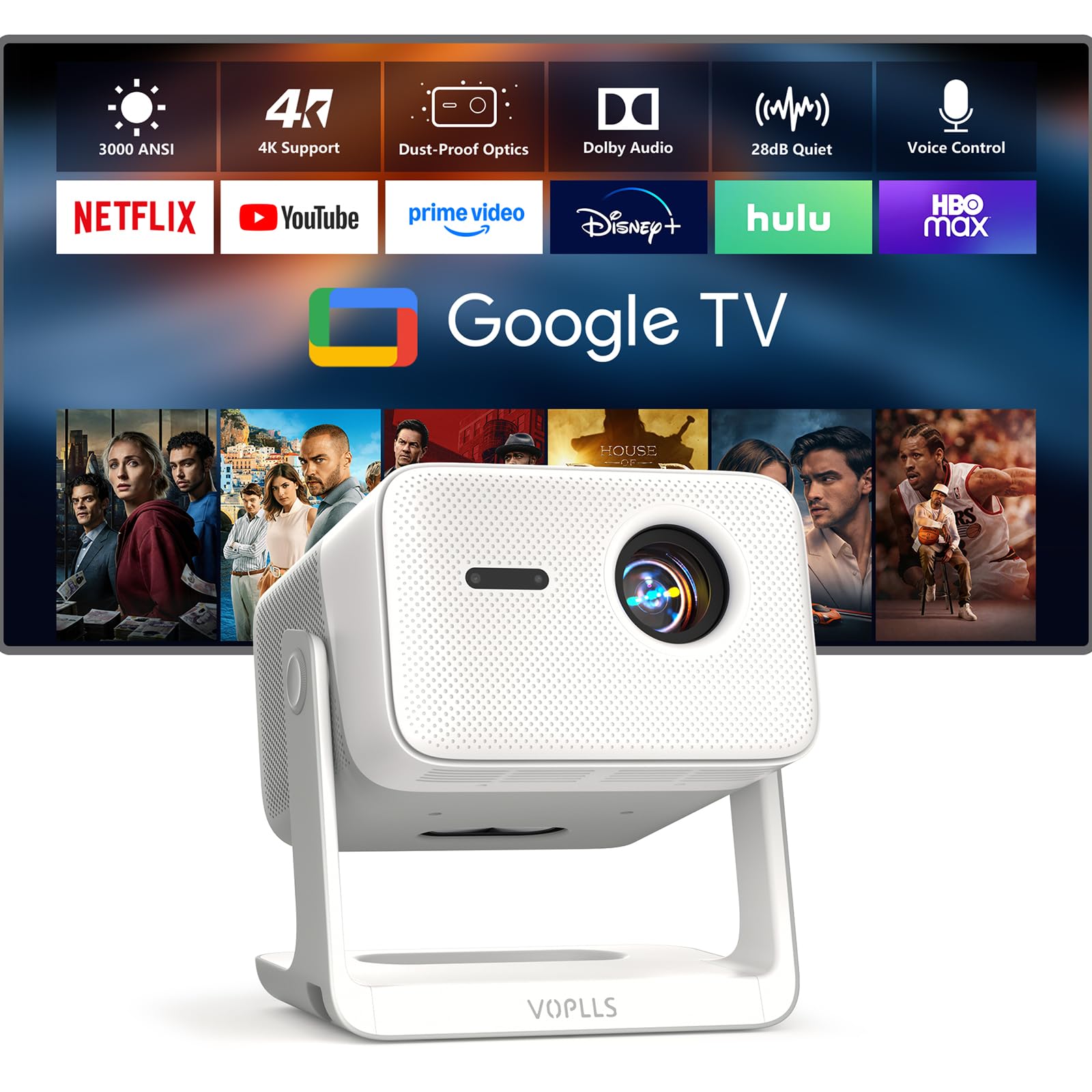 【Google TV & High Brightness】4K Outdoor Projector with WiFi and Bluetooth | VOPL
