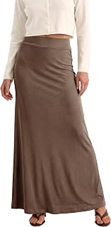 EXCHIC Women Comfort Thickened A Line High Waist Maxi Skirt Elastic Belt Knitted Long Skirts