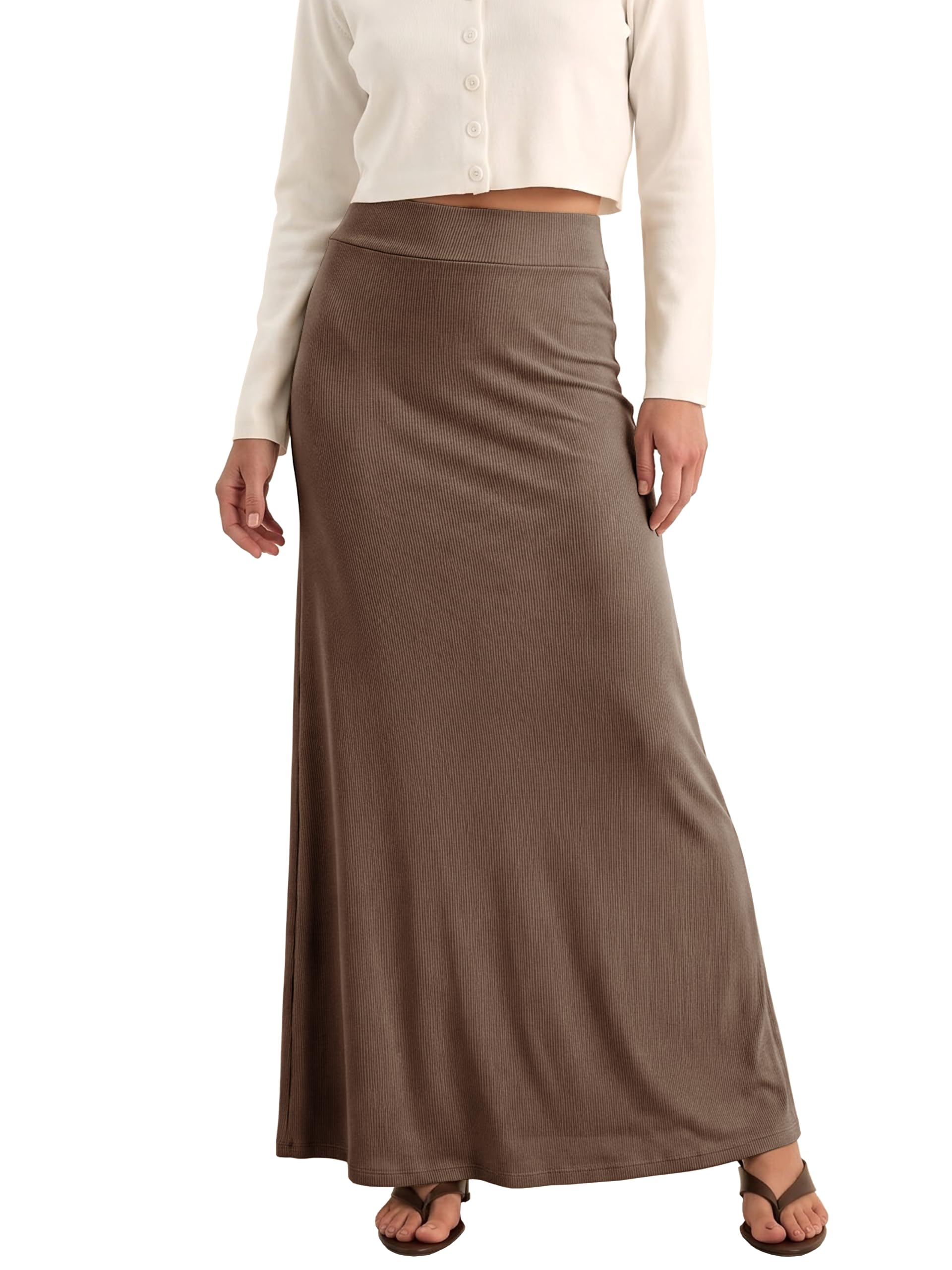 EXCHIC Women Comfort Thickened A Line High Waist Maxi Skirt Elastic Belt Knitted