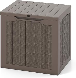 TANGZON Lockable Garden Storage Box, Large Waterproof Deck Box with Sit On Lid & Handle, Indoor Outdoor Storage Bin Organizer for Cushions Tools Toys (Vertical Rattan Pattern,56 x 41 x 50 cm,Brown)