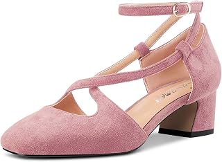 Castamere Women Medium Chunky Wide Heel Square Toe Cross Strap Pumps Party Cute Shoes