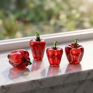 Glass Decoration Artificial Chili Pepper Crystal Pattern Artificial Chili Pepper Figurine Table Ornament Bell Pepper for Home Office Bedroom Decoration