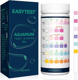 EASYTEST 6 in 1 Aquarium Test Strips, 150 Strip Pack Aquarium Water Test Kit for Freshwater, Fish Tank, Fish Pond, Accurate Testing Total Hardness, Carbonate Nitrate, Nitrite, Cl2, pH