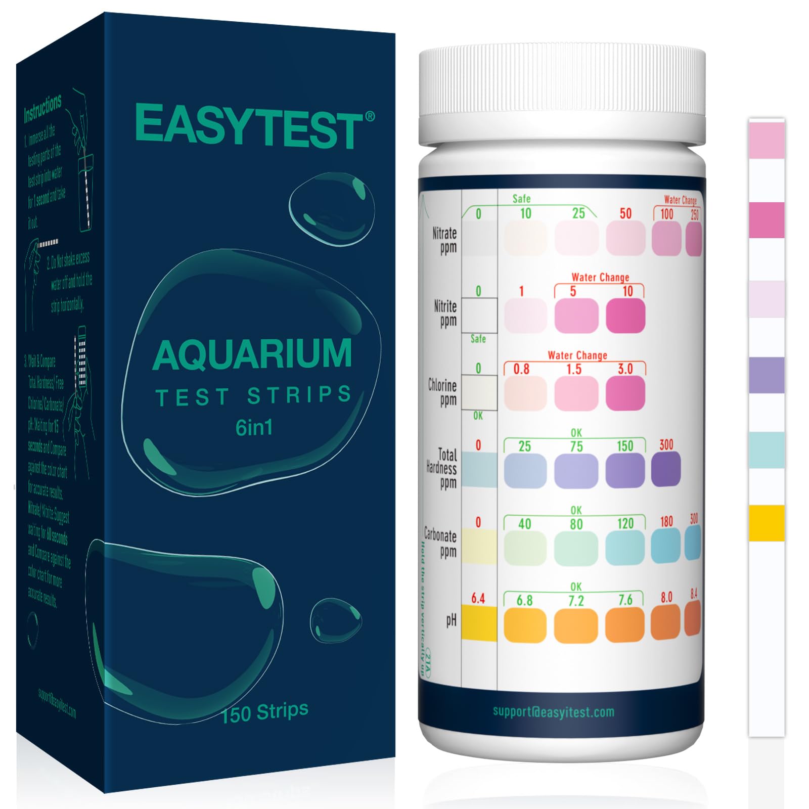 EASYTEST 6 in 1 Aquarium Test Strips, 150 Strip Pack Aquarium Water Test Kit for