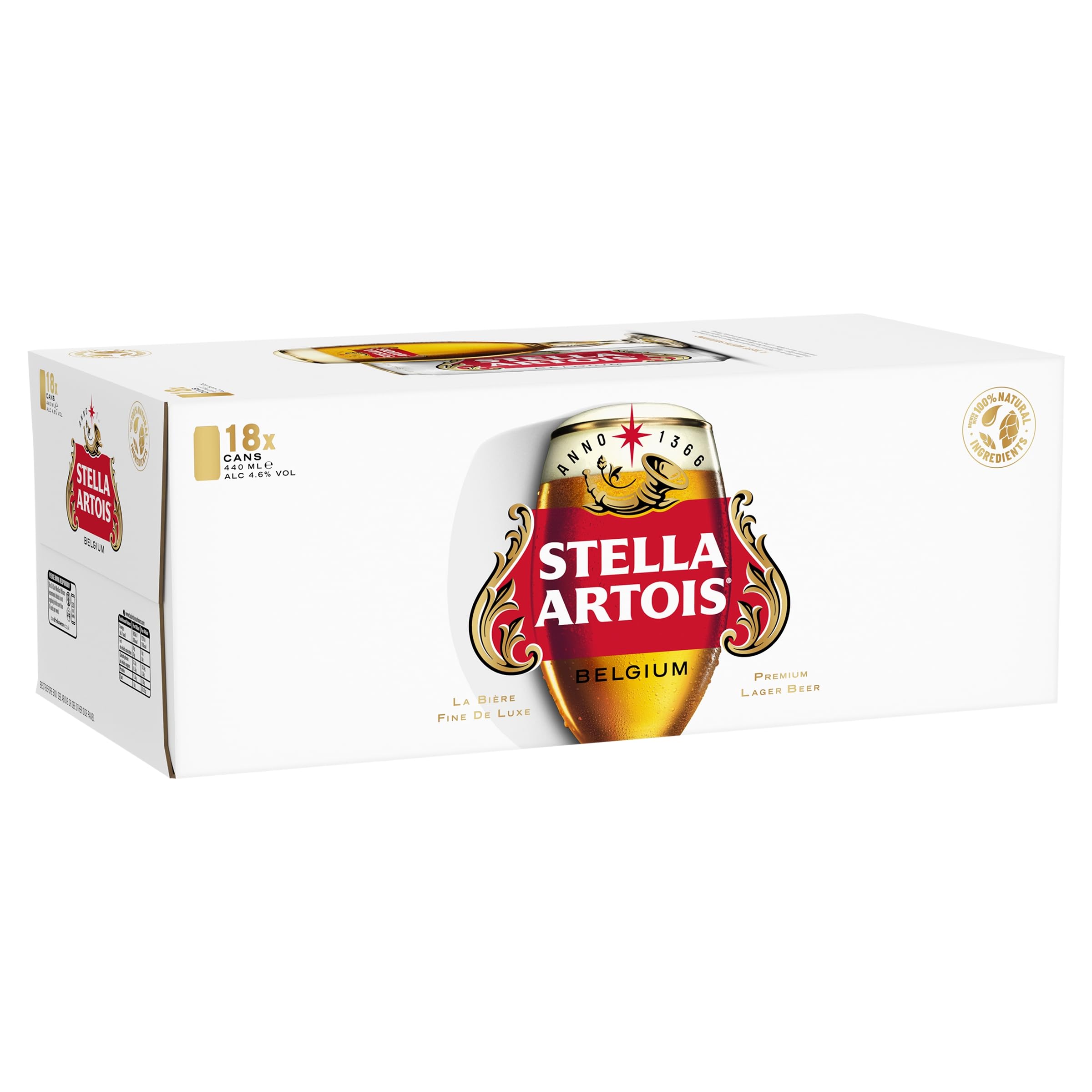 Stella Artois Premium Lager Beer Can, 440ml (Pack of 18) Packaging May Vary