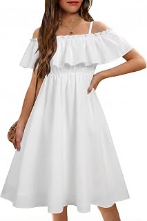 Arshiner Girls Summer Floral Ruffle Sundress Cold Shoulder Casual Holiday Dresses