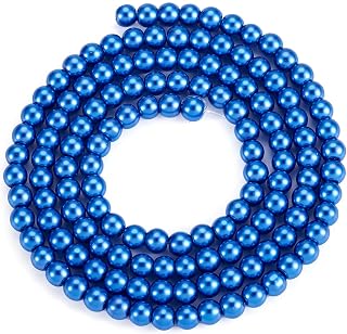 About 185pcs 6mm Round Pearl Glass Beads for Jewelry Making Dyed Round Loose Spacer Beads Royal Blue Pearl Beads for Jewelry Necklaces Crafts for Vase Filling