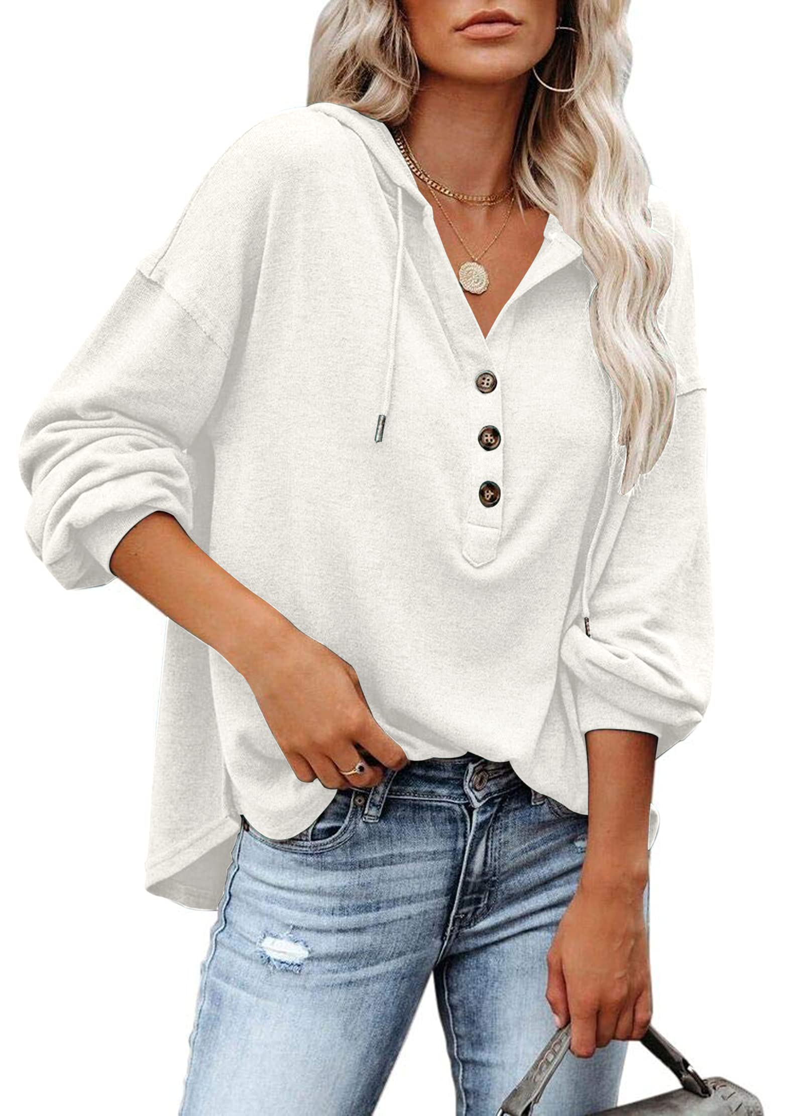 PLOKNRD Hoodie Women's V-Neck Pullover Drawstring Thin Hoodie